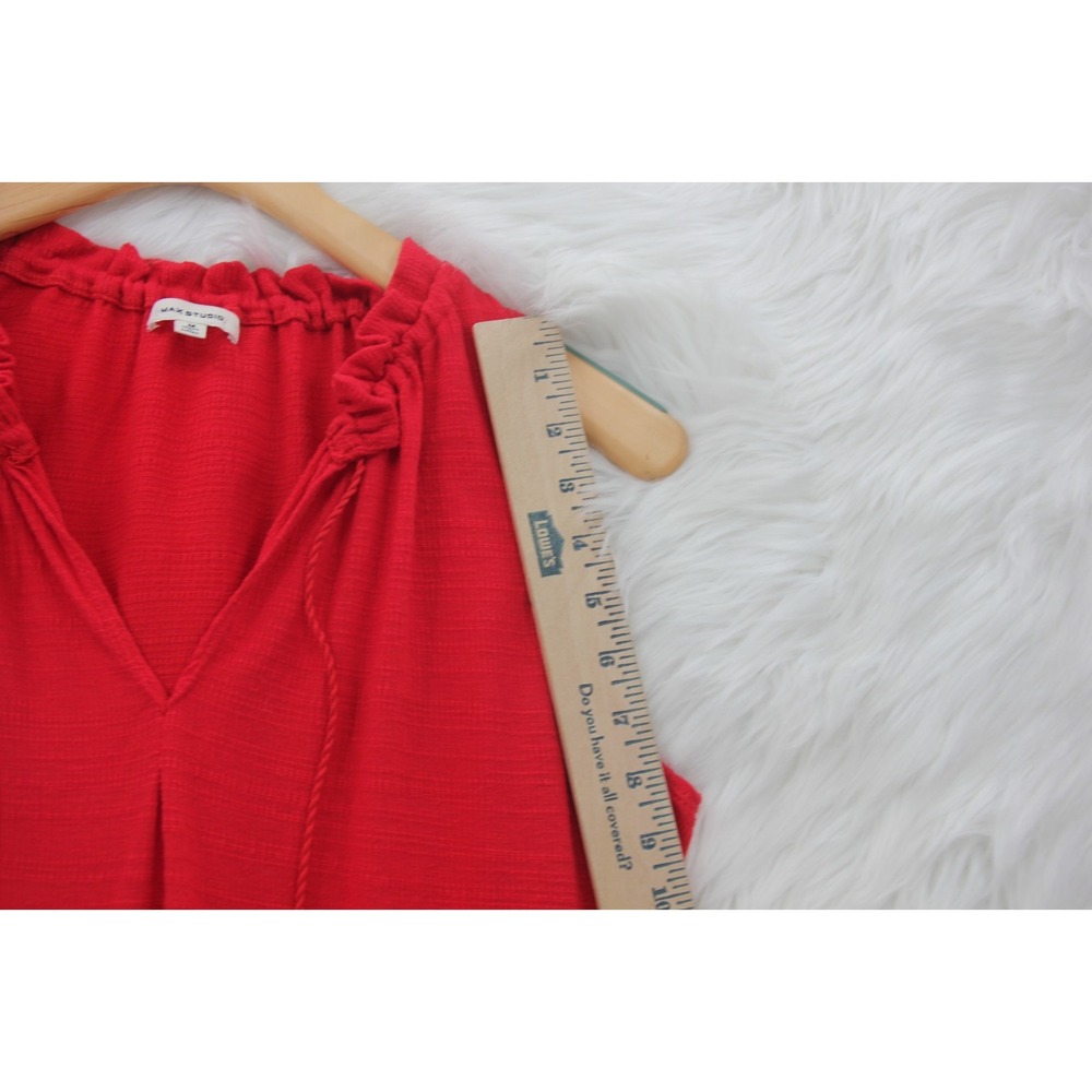 Max Studio M Red Tiered Babydoll Mini Dress Sleeveless Tassel Tie Boho Gauze - Picture 3 of 13